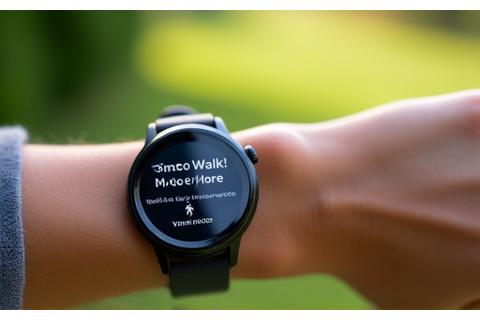A smartwatch showing a prompt for gentle daily activity, like 'Take a walk,' with encouraging icons.