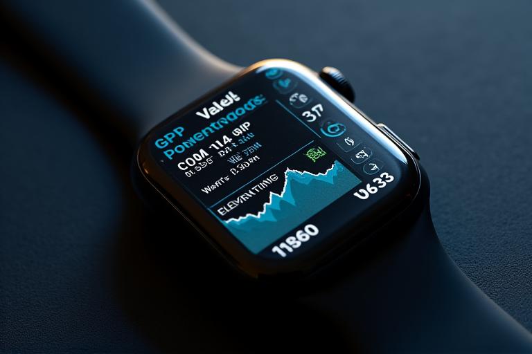 An interactive smartwatch screen displaying a detailed cycling metrics dashboard, including GPS route map, power output, cadence, heart rate zones, and elevation profile.