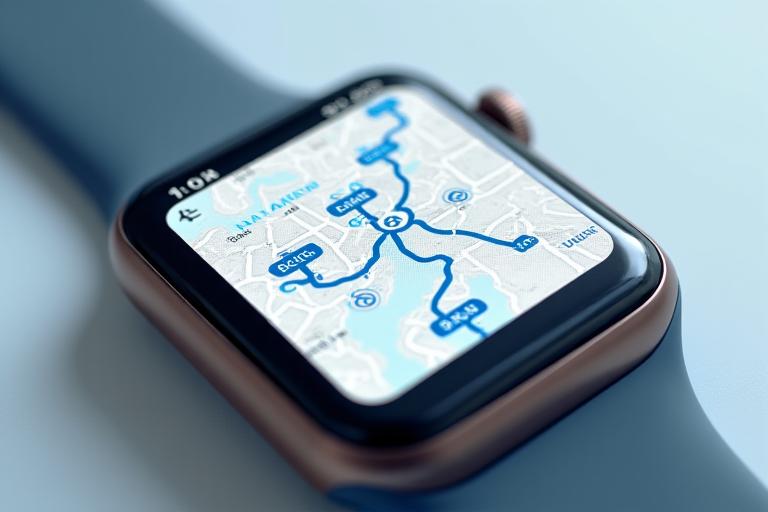 An interactive digital map of Singapore highlighting popular cycling routes and park connectors, displayed on a smartwatch interface, with small bicycle icons representing active cyclists.