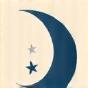 Minimalist icon of a crescent moon and stars