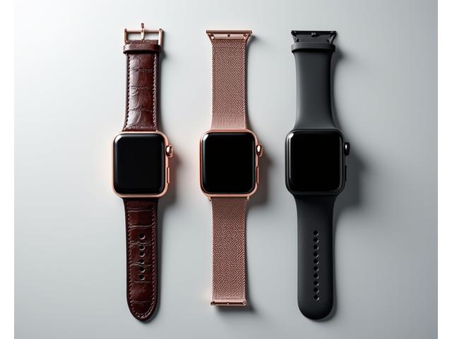 Collection of interchangeable premium smartwatch straps: fine crocodile leather, polished stainless steel, and soft silicone