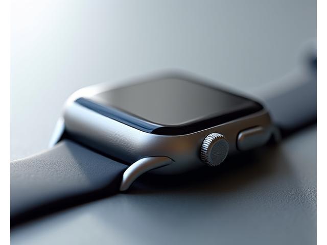Close-up of a smartwatch case crafted from brushed titanium, showcasing its refined texture