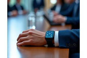 Smartwatch providing a subtle haptic notification during a meeting.
