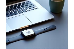 Smartwatch syncing with a tablet displaying an Office 365 calendar.