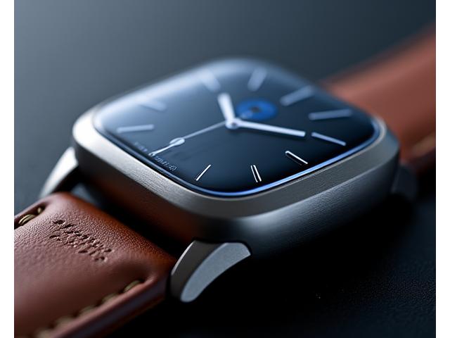 Close-up view of a smartwatch showcasing its titanium casing and sapphire crystal display.
