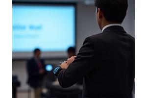 Smartwatch showing a silent communication interface, ideal for presentations.
