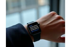 Smartwatch displaying voice-to-text transcription for quick responses.