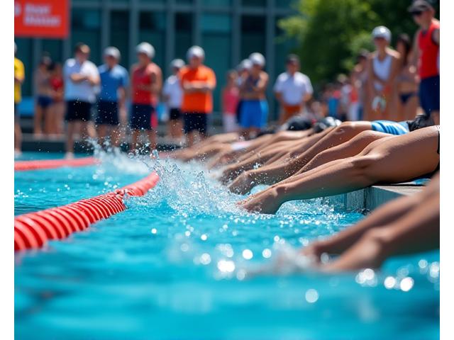 Swimmers gathering for a competitive swimming event in Singapore.